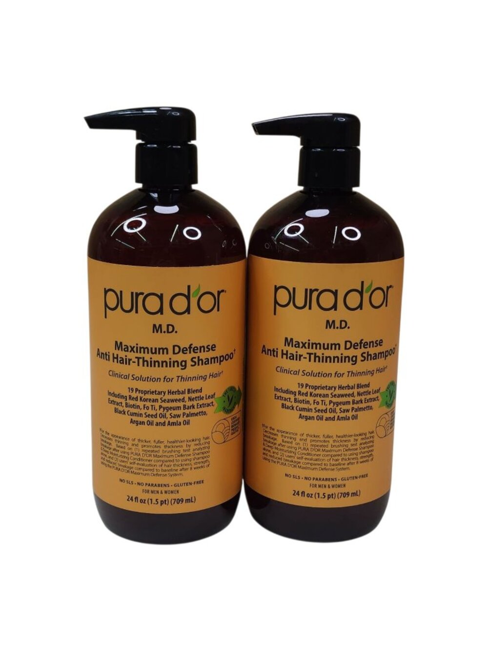PURA DOR Dor 2pk MD Maximum Defense Anti-Hair Thinning Biotin Shampoo Jumbo 24oz